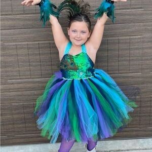 Vibrant Kids Dance Costume with Peacock Colors